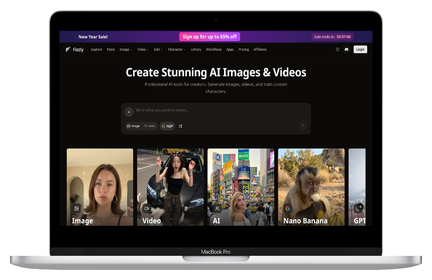 Fizzly AI：你私人的AI“全能创意工作室”，一键生成图片视频还能打造虚拟网红-第1张图片