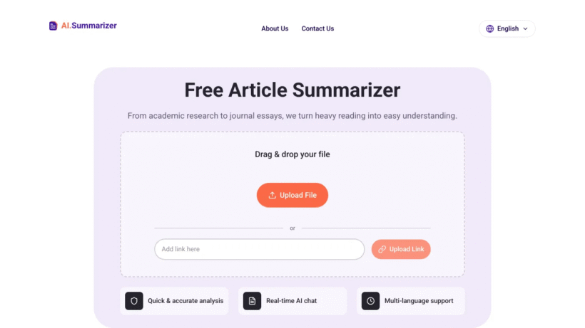 文档太长读得吃力?Free AI Article Summarizer一键总结还能多语言对话,完全免费-第1张图片 文档太长读得吃力?Free AI Article Summarizer一键总结还能多语言对话,完全免费-第1张图片