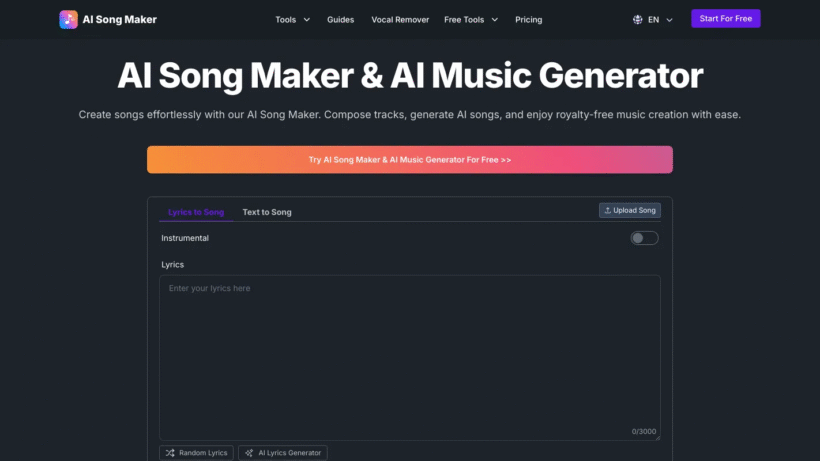 想写歌却不懂编曲？用AI Song Generator把文字变音乐，免版权还能商用-第1张图片