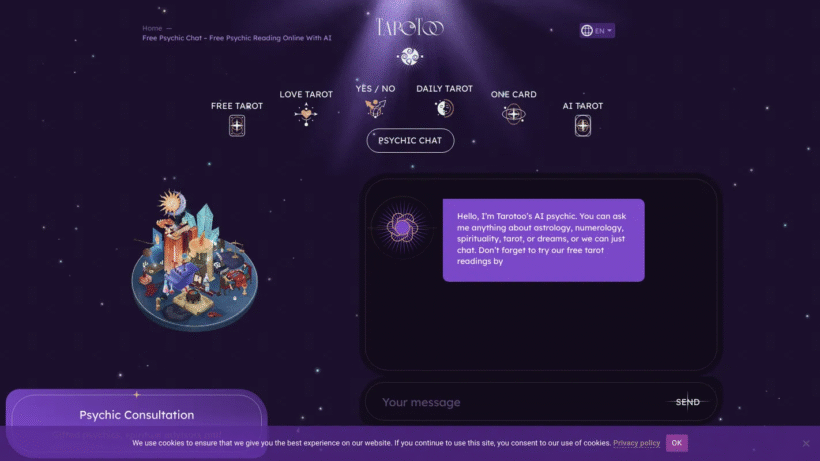AI Psychic by Tarotoo：AI在线塔罗占卜与星象指引，帮你解答生活困惑-第1张图片