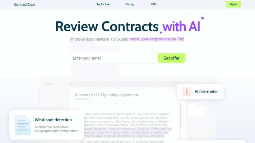 ContractCrab：企业法务必备的AI合同审查工具，智能识别风险并高效管理-第1张图片