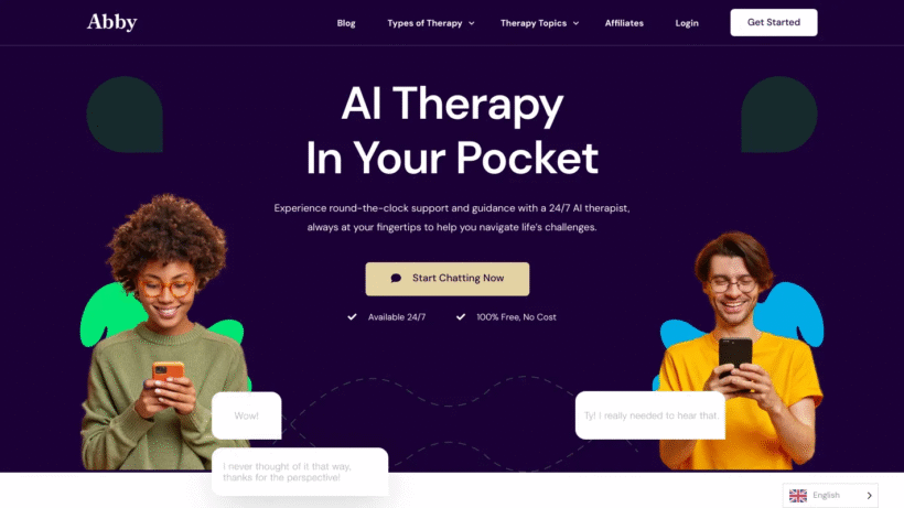 Abby AI Therapist:一个随时在线的免费AI心理疗愈助手与你专属的情绪树洞-第1张图片 Abby AI Therapist:一个随时在线的免费AI心理疗愈助手与你专属的情绪树洞-第1张图片