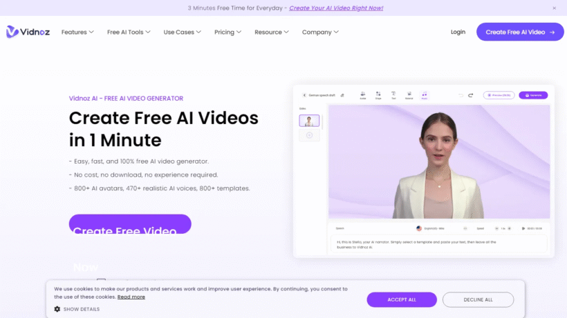 Vidnoz AI：零基础也会用的AI视频生成器，一键打造专属数字人与营销大片-第1张图片