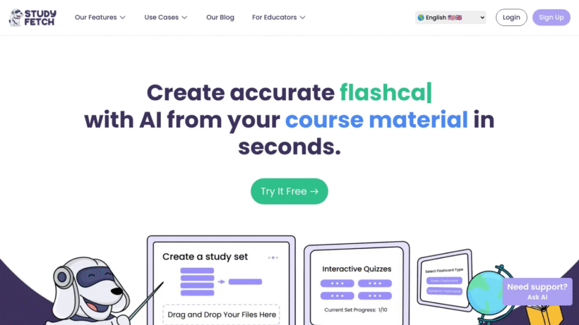 把如山的学习资料变私教！Studyfetch AI帮你一键生成笔记、知识卡与模拟考卷-第1张图片