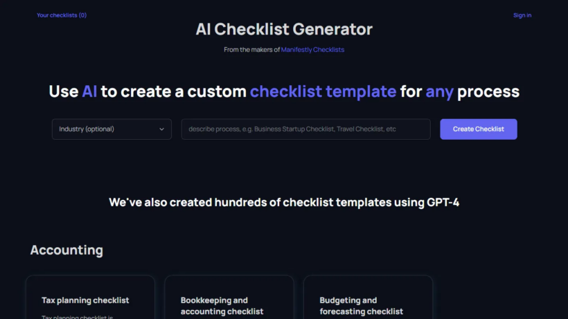 AI Checklist Generator：一款可以帮你快速定制各行各业专属工作清单的AI工具-第1张图片