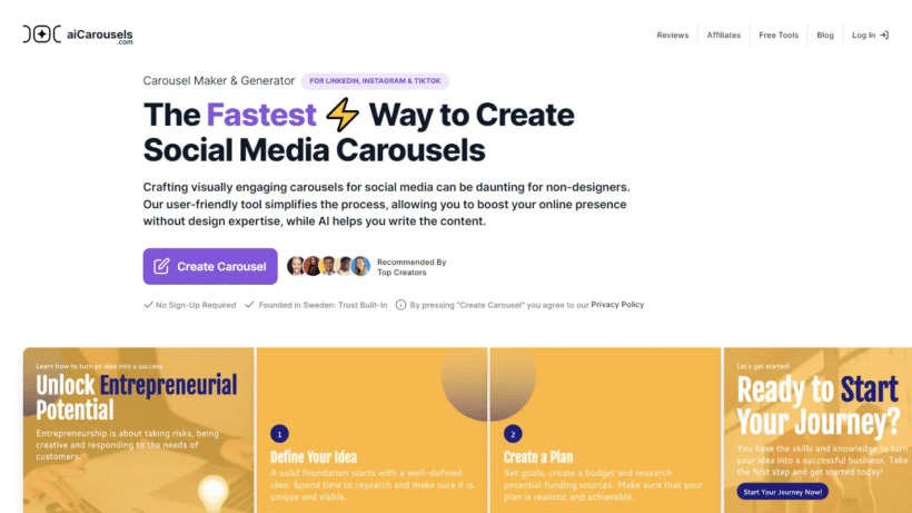 AI Carousels：一款可以零基础一键生成社交媒体高质量轮播图的AI工具