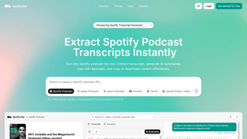 SpotScribe：智能音频转文字，播客转录、摘要与交互式问答实用AI工具