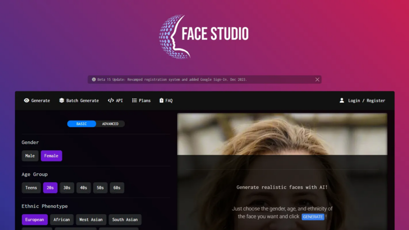 　Face Studio AI：智能写实人脸生成工具，自定义参数批量仿真人像制作-第1张图片