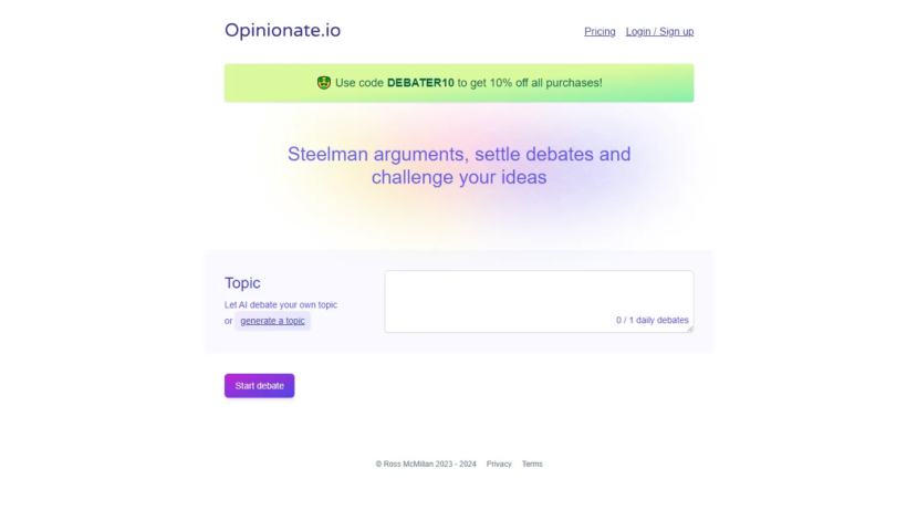 Opinionate IO：一款好用的智能AI辩论辅助工具，助力观点补强思辨练习与团队决策辅助