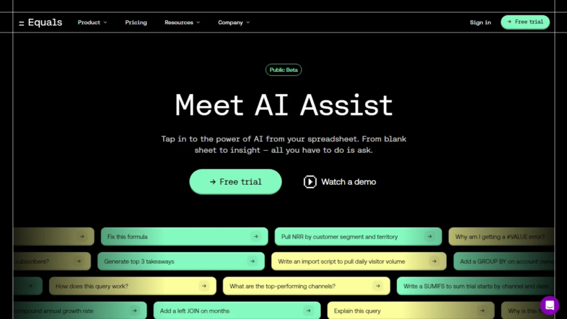 Equals AI:智能办公助手,助力表格数据分析,高效处理各类办公任务-第1张图片 Equals AI:智能办公助手,助力表格数据分析,高效处理各类办公任务-第1张图片
