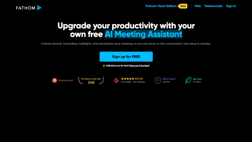Fathom：可自动录制总结会议、同步办公数据的高效AI会议辅助工具