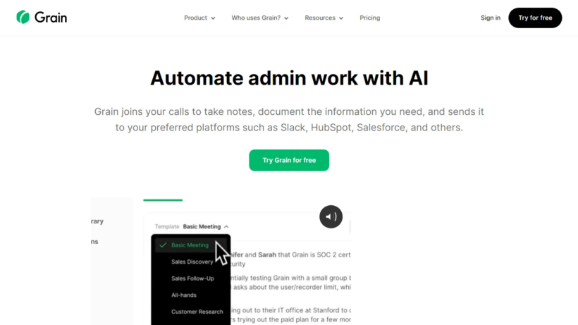 Grain AI：智能个性化会议纪要工具，AI自动整理会议内容，助力销售办公全面提效-第1张图片