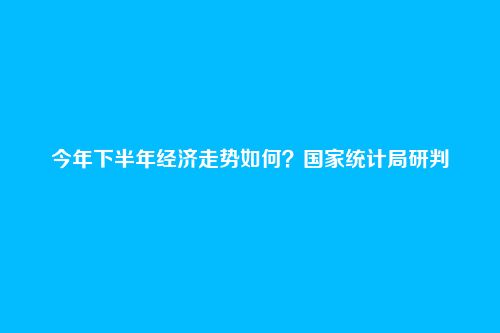 今年下半年经济走势如何？国家统计局研判