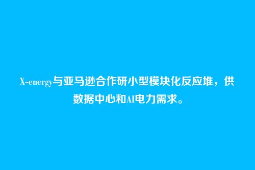X-energy与亚马逊合作研小型模块化反应堆，供数据中心和AI电力需求。