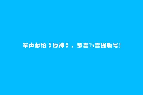 掌声献给《原神》，恭喜TA喜提版号！