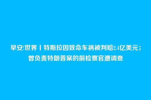 早安!世界丨特斯拉因致命车祸被判赔2.4亿美元；曾负责特朗普案的前检察官遭调查