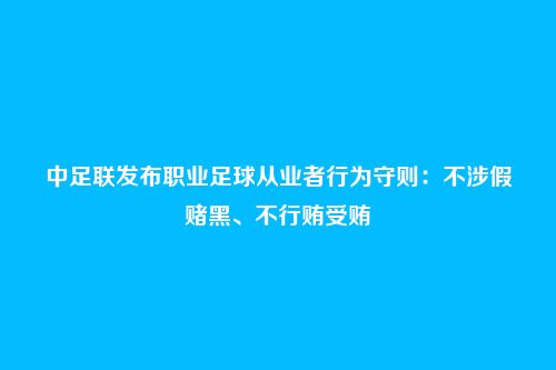 中足联发布职业足球从业者行为守则：不涉假赌黑、不行贿受贿