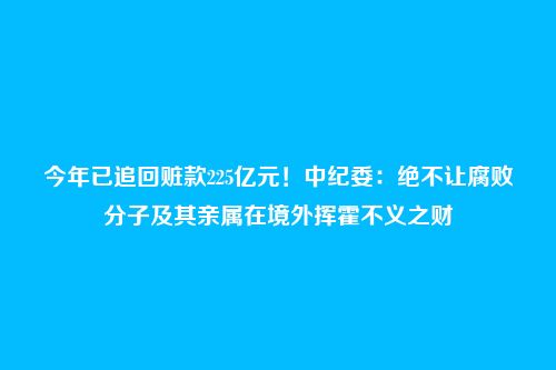 今年已追回赃款225亿元！中纪委：绝不让腐败分子及其亲属在境外挥霍不义之财