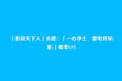 「影寂天下人」祈愿：「一心净土・雷电将军(雷)」概率UP！